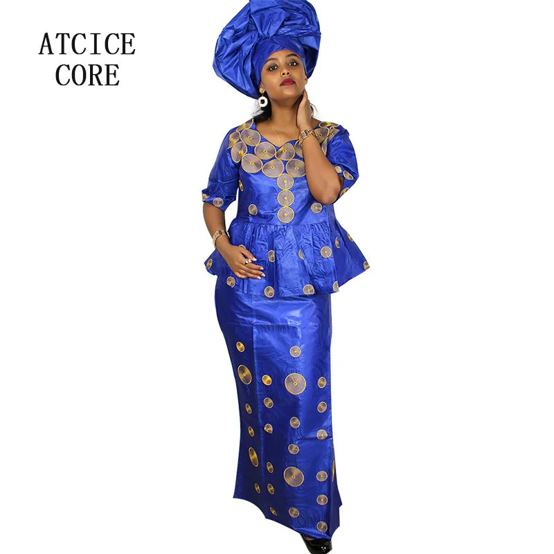 African Attire For Women Bazin Riche Embroidery Plus Size Elegant Party Church Dress