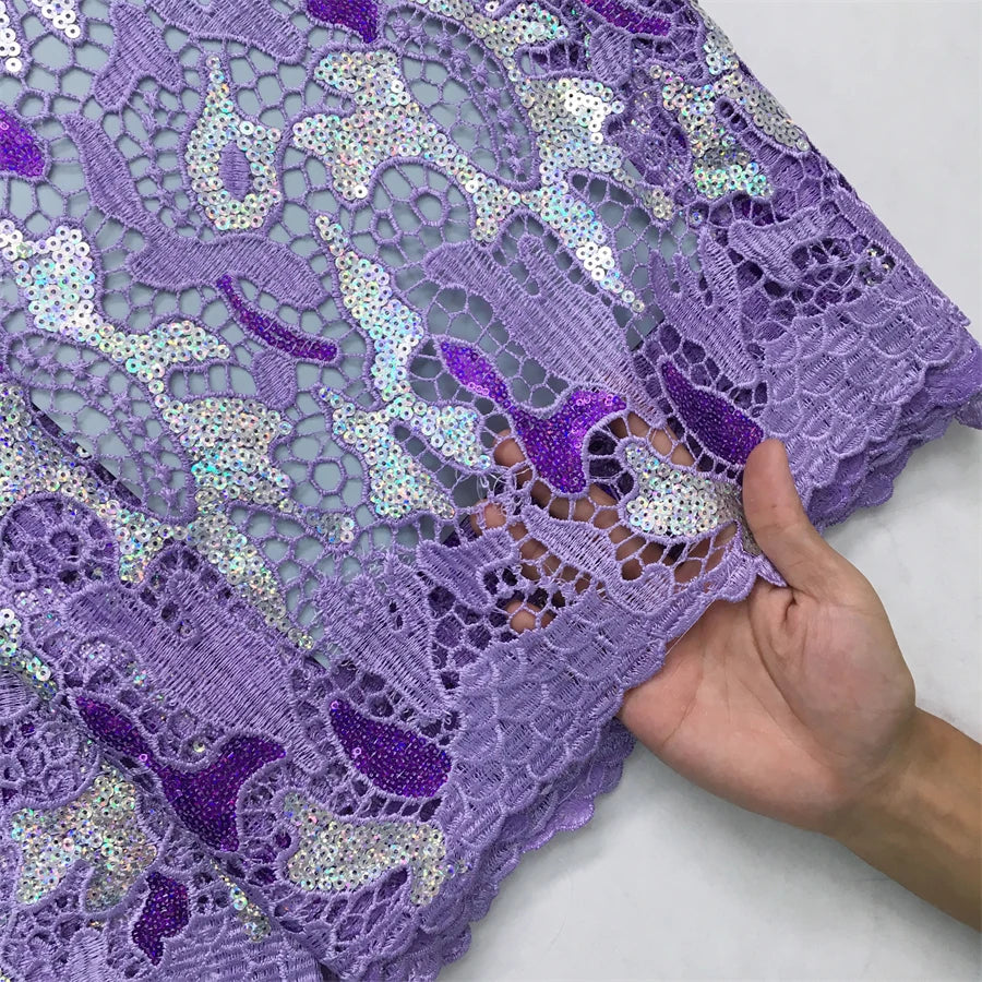Kalume African Sequins Lace Fabric 2025 High Quality Material Nigerian Guipure Cord Lace Fabric for Party Dress Sewing F4058