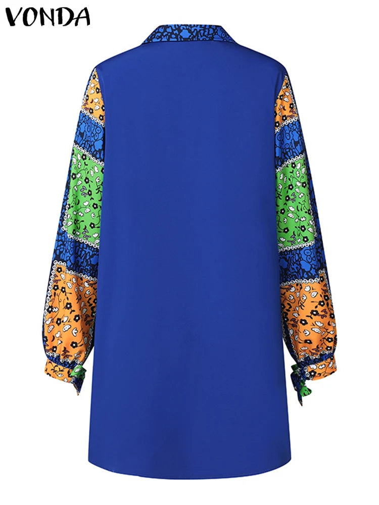 VONDA Plus Size 5XL Women Autumn Long Sleeve Printed Dress 2025 Bohemian Party Sundress Vintage A-Line Vestidos Loose Robe