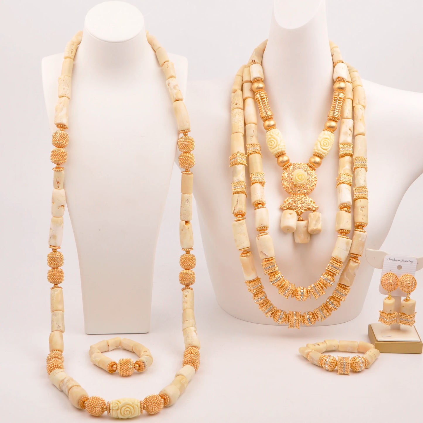 Orange Nigerian Artificial Coral Bead Necklace African Jewelry Sets
