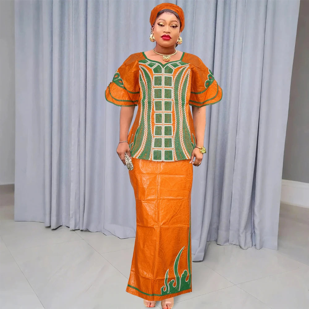 H&D African Clothes For Women Tradition Dress Embroidery Bazin Wedding Party Dress Ankara Robes Trads Wears African Clothes 2024