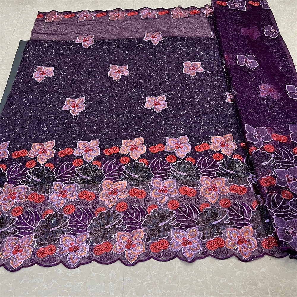 Nigerian Tulle Lace Fabric with Sequins Embroidery, High Quality, African Sewing, Guipure Net Cloth, Prom Dresses, 5Yards
