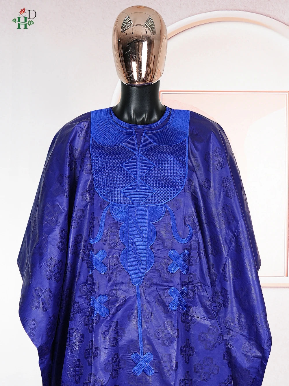 H&D African Clothing Traditional 3PCS African Outfit For Man Blue Bazin Riche Agbada Embroidered Wedding Party Robe Plus Size