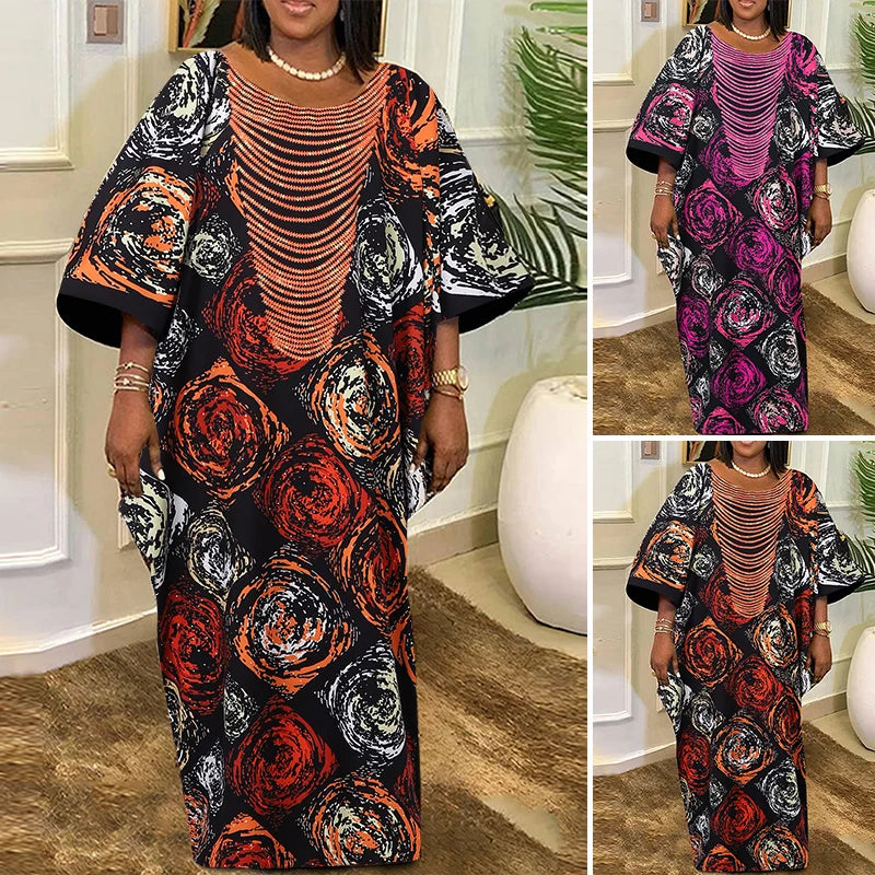Plus Size VONDA Women Foral Printed Maxi Dress 2024 Causal Puff Sleeve Round Neck Bohemian Long Sundress Holiday Eelgant Vestido