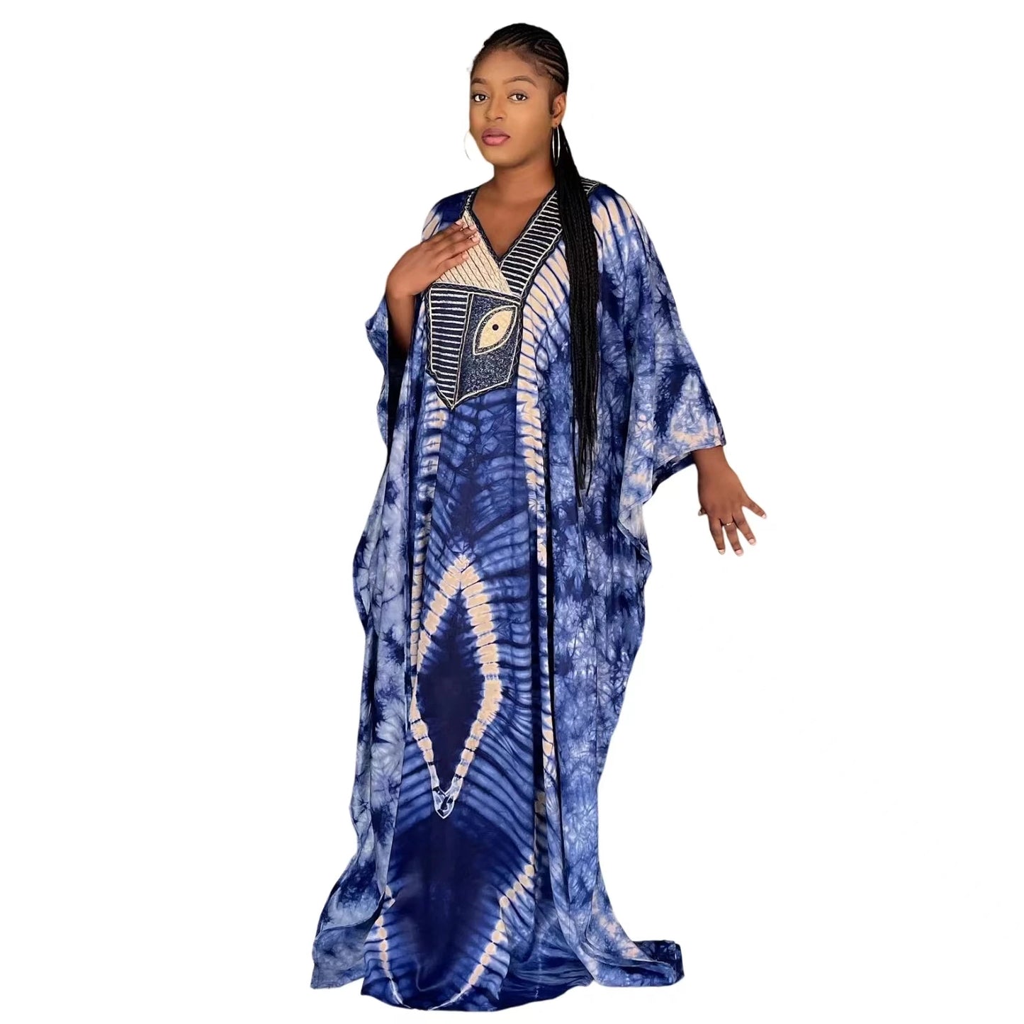 African Dresses For Women Tie Dyed Dashiki Embroidery Design Couple Fashion Elegant Dress With Scarf