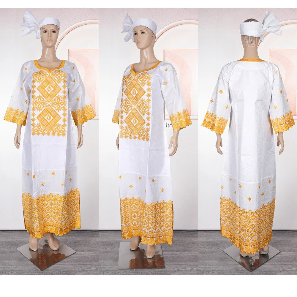 H&D Family Matching African Wedding Outfits For Husband and Wife Bazin Riche Robes Custom Couple Dashiki Set Boy Kid white Dress