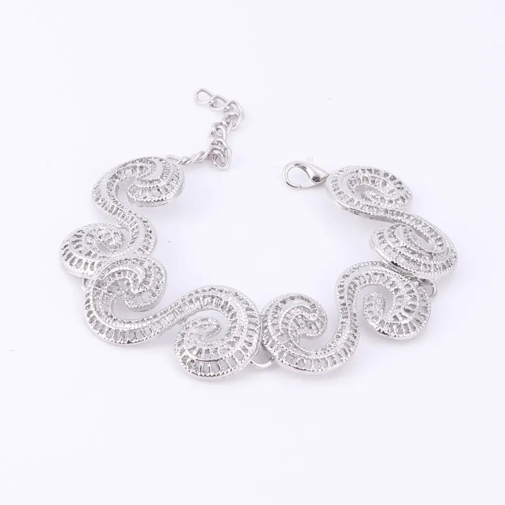 African Jewellery Sets Silver Color Hollow Out Necklace Bracelet Ring Earrings Sets Classic Bridal Jewelry Sets