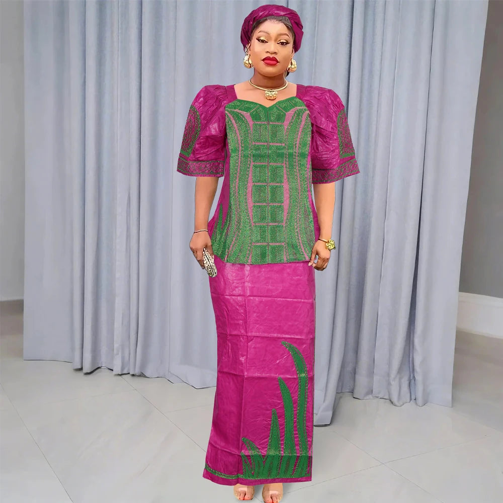 H&D African Clothes For Women Tradition Dress Embroidery Bazin Wedding Party Dress Ankara Robes Trads Wears African Clothes 2024