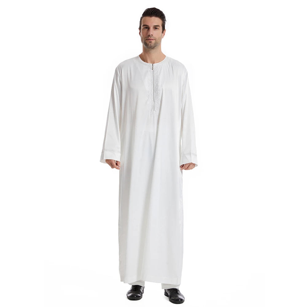 New Islamic Muslim Men Clothing Loose Jubba Thobe Abaya Front Zipper Musulmane Homme Caftan Maxi Robes Pakistan Arabia Dress
