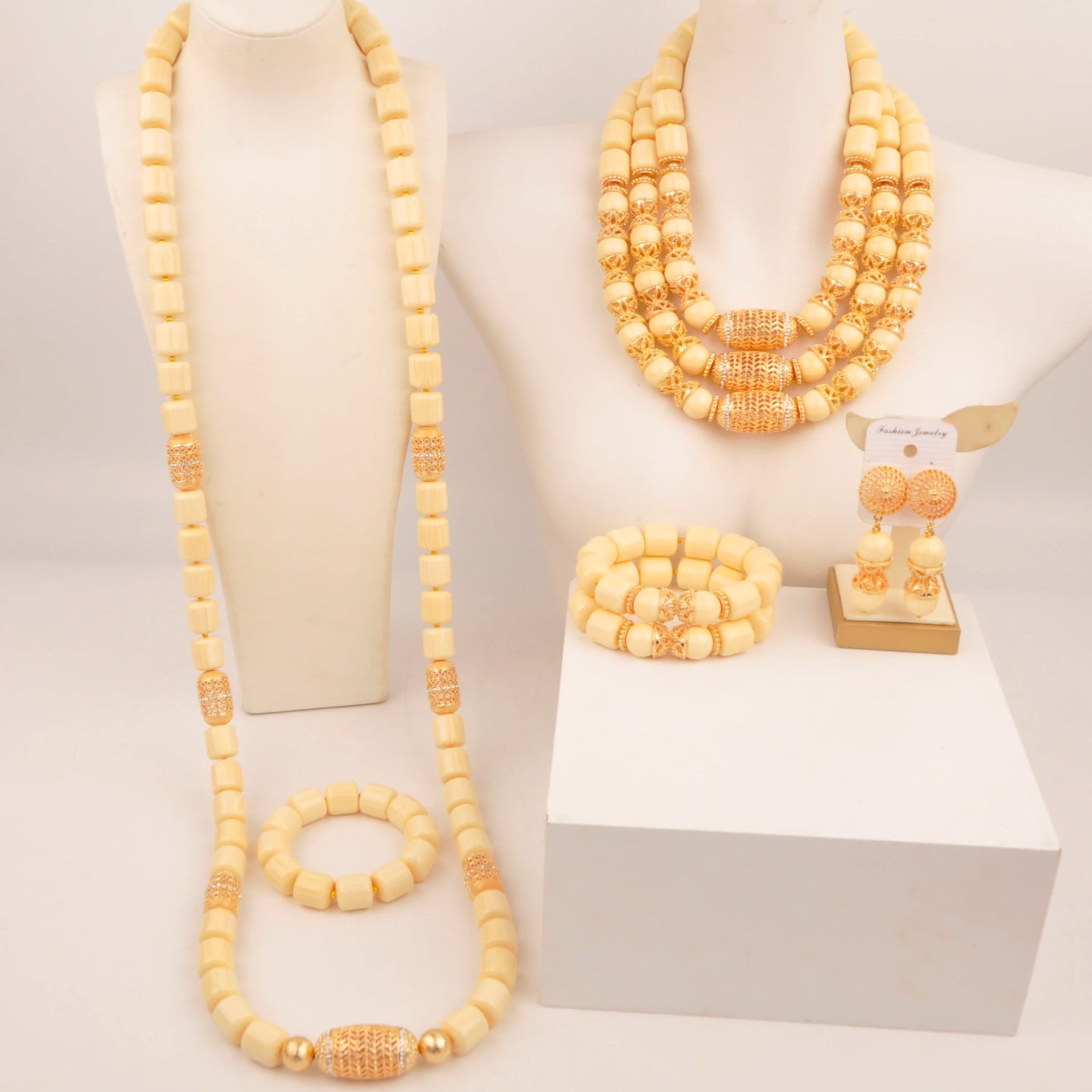 Orange Nigerian Artificial Coral Bead Necklace African Jewelry Sets