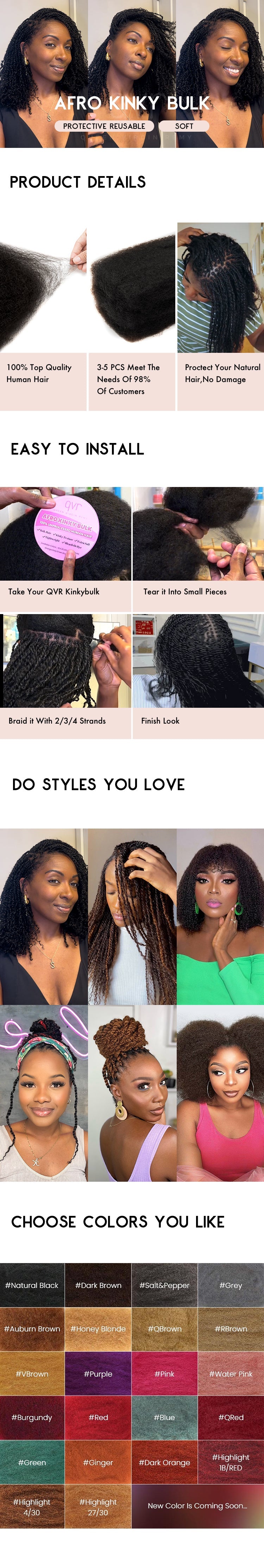 Top Peruvian Kinky Curly Mini Twist  US Stock Afro Kinky Bulk Human Hair for Braiding 100% Remy Hair Bundles No Shedding